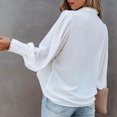 thumbnail image 3 of Blusa de color puro con escote en V y mangas farol - Blusa blanca holgada para mujer, talla L, 3 of 6