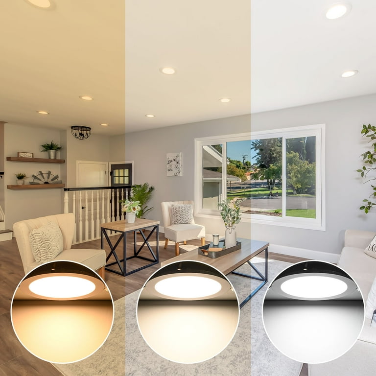 DELight 6 inch LED Recessed Light Ultra Thin Canless 3CCT Downlight 6 Pack 1200LM Ceiling Panels 15W Eqv 125W