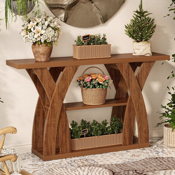 Tarnorci Arc Console Table Wood Sofa Table Behind Couch Waist Shaped Base for Hallway Foyer Entry