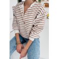 thumbnail image 4 of Women's Brown Striped Ruffled Sleeve Buttoned Half-Placket Top, 4 of 4