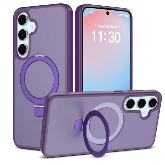 Dteck Magnetic Case for Samsung Galaxy S24 Plus,Shockproof Matte Translucent PC Case Compatible with Mag Safe Ring Holder Kickstand Silicone Bumper Cover for Samsung Galaxy S24 Plus,Darkpurple