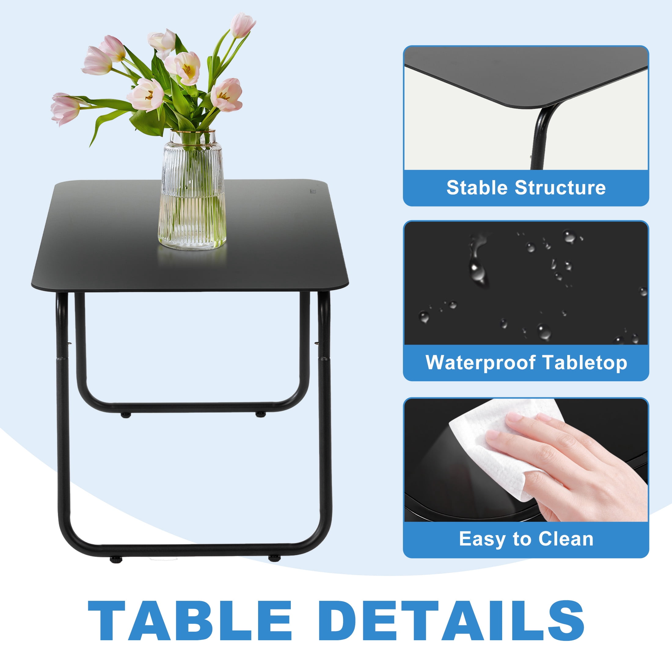 edx 4-Piece Textilene Outdoor Patio Set, Coffee Table & three-piece set of seats, Black