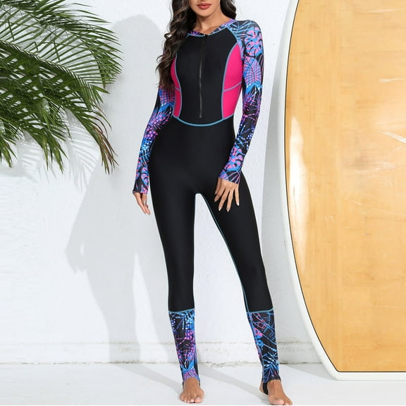 Abomasnow Women's Full Body Swimsuits Rash Guard One Piece Front Zip Swimsuit Long Sleeve Long Leg Sun Protection Bathing Suit