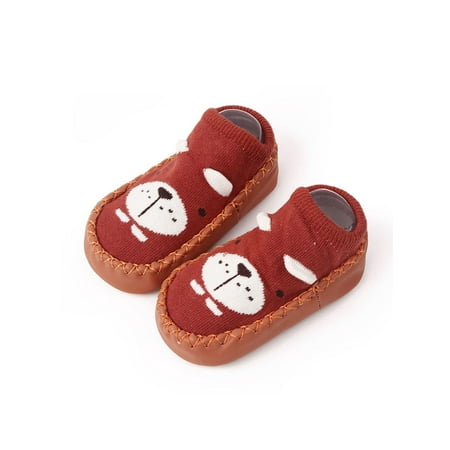 

Rotosw Toddler Socks Slipper Cartoon Crib Shoe Soft Sole Floor Slippers First Walker Non-Slip House Shoes Bedroom Cute Sock Brick Red 12-18 months