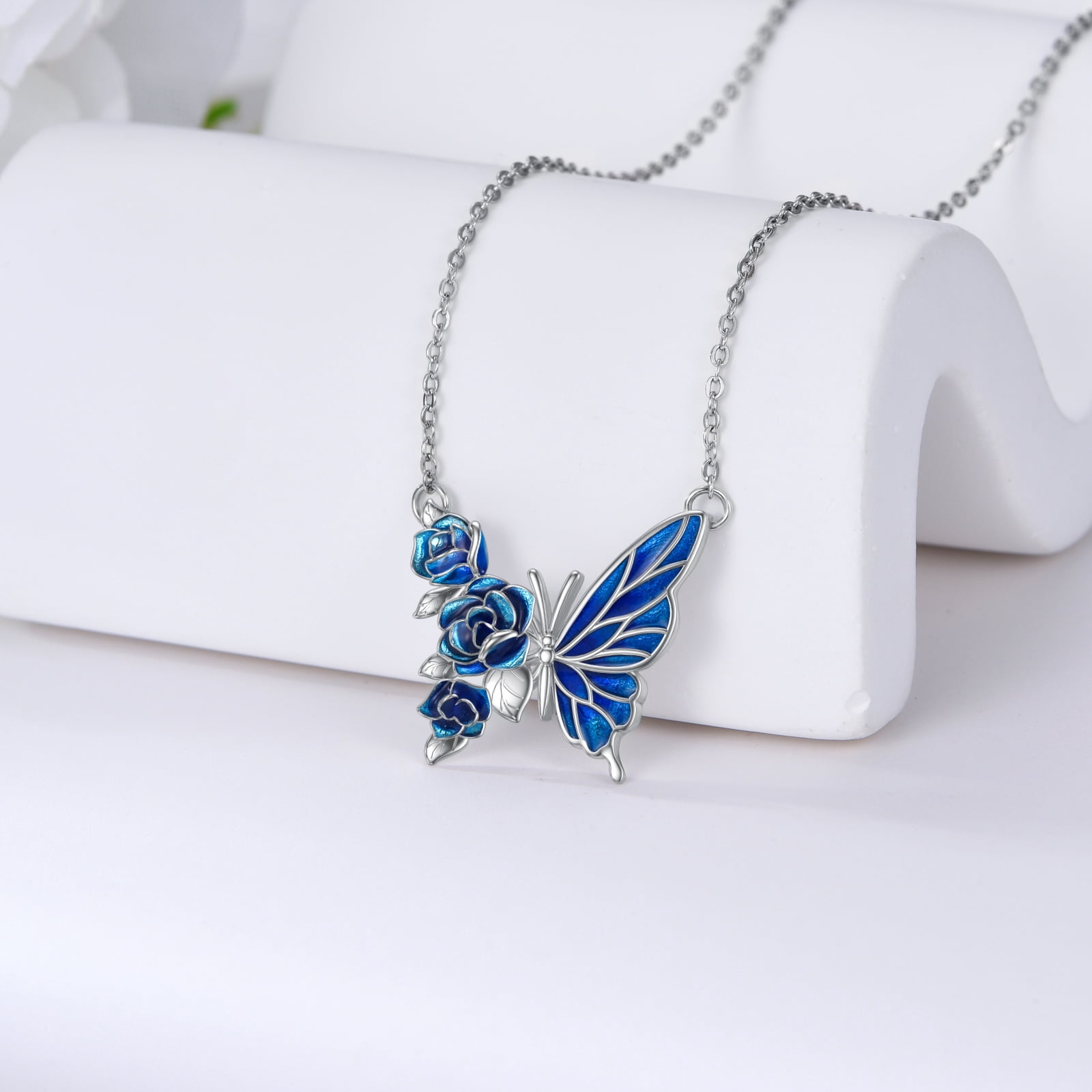925 Stelring Silver Blue Butterfly Pendant Necklace Butterfly Jewelry for Women Anniversary or Birthday Gift