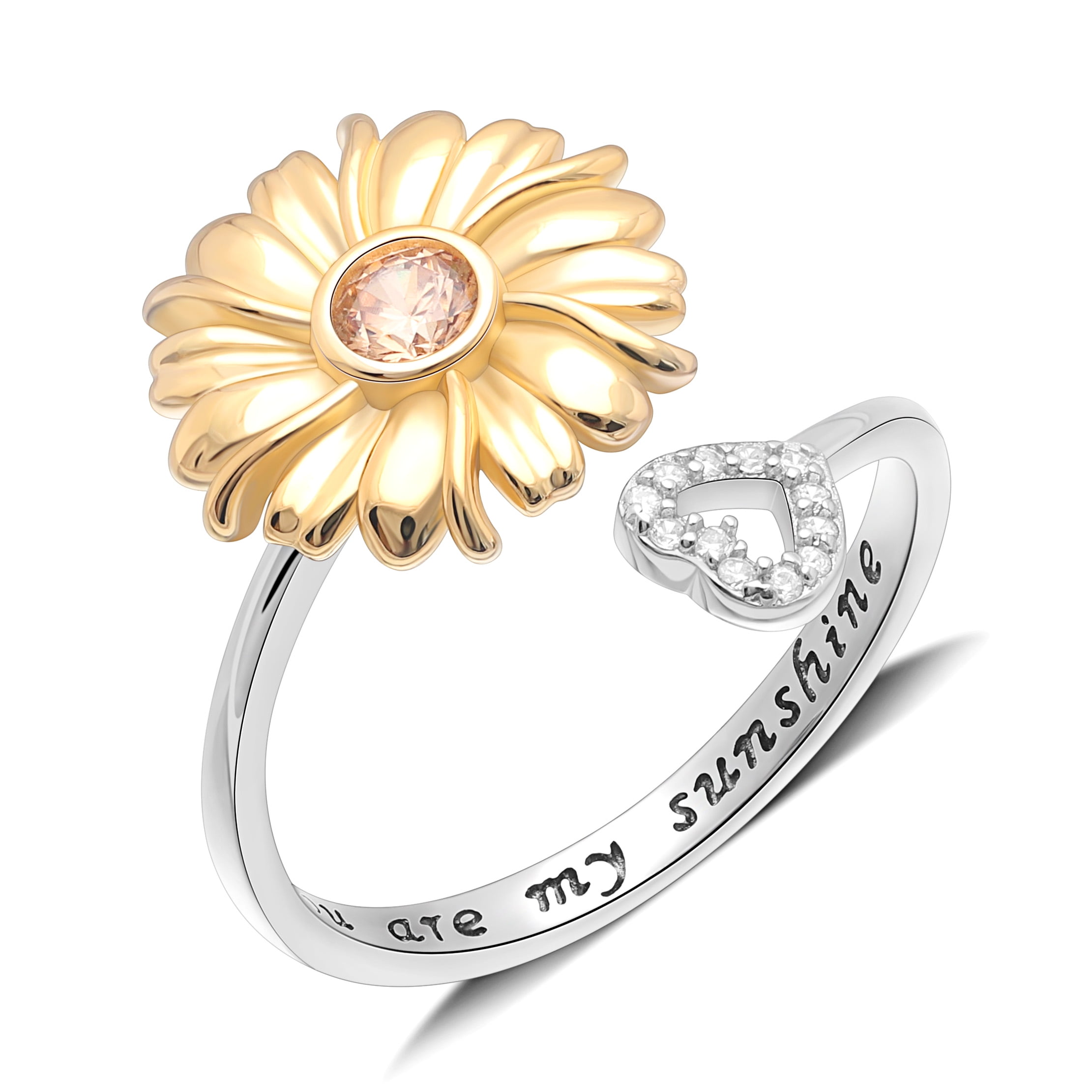 Sunflower Heart Ring Womens Cubic Zirconia Sterling Silver Ginger Lyne