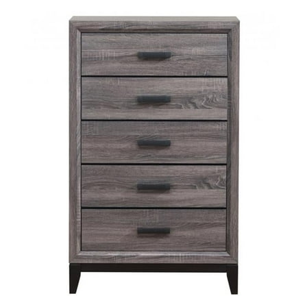 HomeRoots 478637 46 x 31 x 16 in. Gray Solid Wood Five Drawers Standard Chest