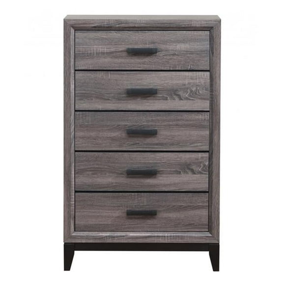 HomeRoots 478637 46 x 31 x 16 in. Gray Solid Wood Five Drawers Standard Chest