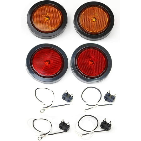 LIBRA Set 4 Amber & Red 2-1/2" Round SMD LED Submersible Trailer Marker Lights w Reflector Lens