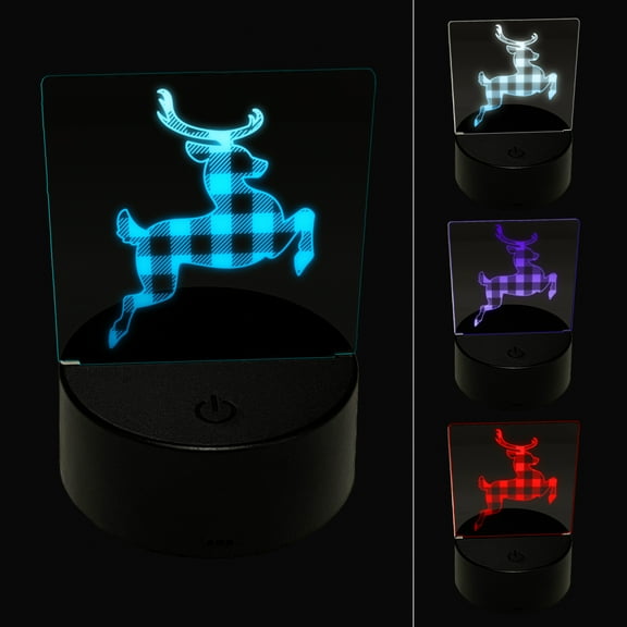 Plaid Reindeer Buffalo LED Night Light Sign 3D Illusion Desk Nightstand Lamp