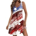 thumbnail image 2 of Honeeladyy USA Flag Tops for Women's Casual Sundress With Pockets Summer Boho Beach Dress Floral T-Shirts Dress V Neck Loose Tank Dresses for Gym Sport(Red,M), 2 of 5