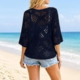 thumbnail image 4 of Women's Beige Crochet Top with V Neck Summer Crochet Long Sleeve Sexy Tops Cover Cruise Outfit, 4 of 5