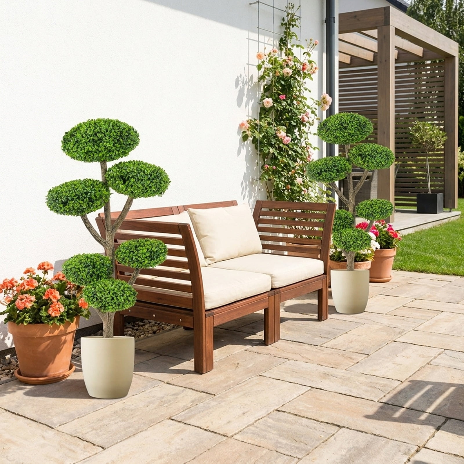 Vebreda Indoor Outdoor 6 Balls Topiary Tree with Realistic Trunk and Weighted Cement-Filled Base, Vivid & Lifelike Look, Long-Lasting Quality