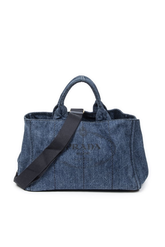 Pre-Owned Prada Blue Denim Medium Canapa Tote Shoulder Bag Canapa Denim Canvas
