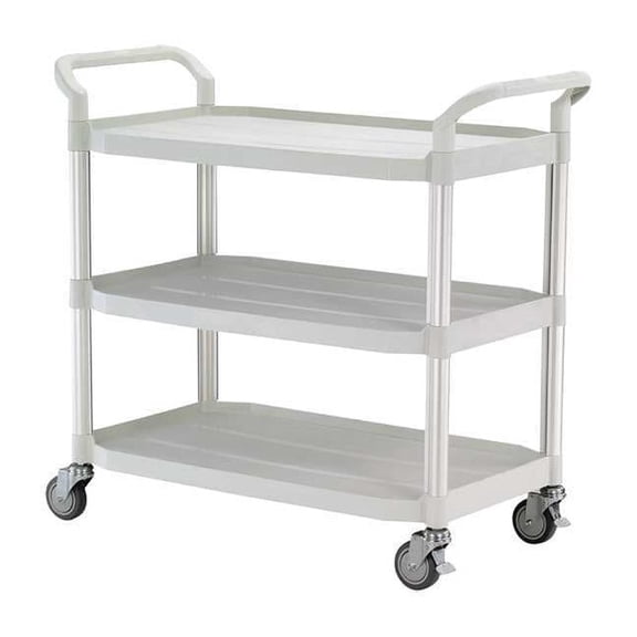 Dual-Handle Utility Cart with Lipped Plastic Shelves, 400 lb Load Capacity, 3 Shelves, 44 in L
