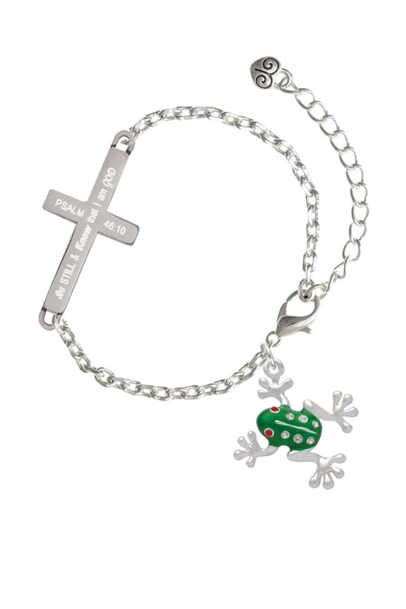 Green Frog with Crystals - Be Still and Know - Cross Bracelet