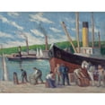 thumbnail image 2 of Maximilien Luce 18x15 Gold Ornate Wood Frame and Double Matted Museum Art Print Titled - Honfleur, Tug at the Quay (1929), 2 of 4