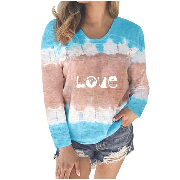 Casual mujer verano Sexy gradiente estampado Regular cuello redondo mujeres manga larga Top Fridja czfsfas2515