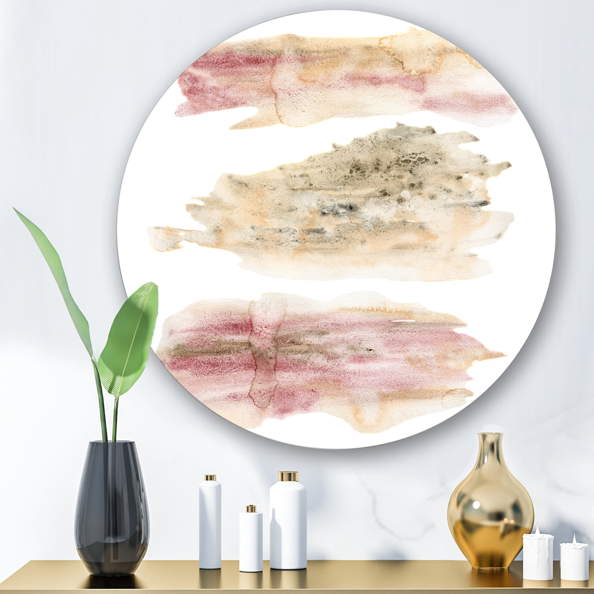 Designart 'Pink and Golden Abstract Clouds' Modern Circle Metal Wall Art 23x23 - Disc of 23
