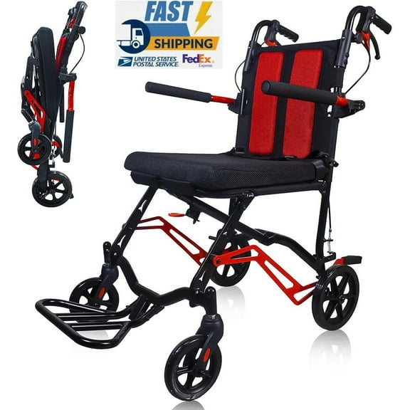 Dacare 19LBS Transport Wheelchair Lightweight Foldable with Locking Handbrake, 360° Front Wheels, Aluminum Frame, Supports 220 lbs