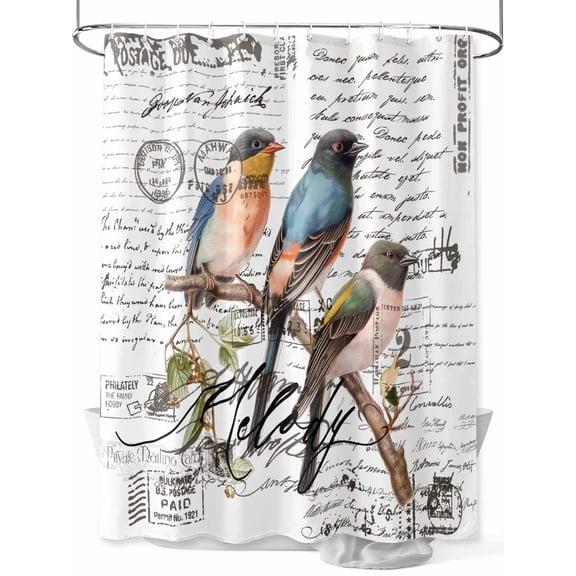 Country Birds Stall Shower Curtain, Waterproof Shower Curtains for Bathroom, Envelope Postmark Farmhouse Botancial Washable Fabric Cloth Bath Curtain for Bathtub Decoration with Hooks 36x72 Inches