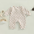 thumbnail image 4 of Baby Boys Girls Autumn Jumpsuit Long Sleeve  Neck Button Checkerboard Romper, 4 of 7
