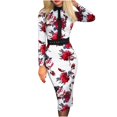 thumbnail image 1 of Pompotops Robe Sexy à Manches Longues avec Ceinture Imprimée et Dos Nu, 1 of 4