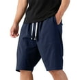 thumbnail image 1 of YUGYXL Mens Cotton Linen Shorts Drawstring Loose Golf Shorts with Pockets Summer Training Straight Shorts Navy S, 1 of 8