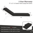 thumbnail image 7 of Pakunoda Chaise Lounge Cushions Set of 2, 72" x 21" x 4" Outdoor High-Density Foam Patio Furniture Lounger Replacement Cushions with Zipper Ties Water-Resistant for Pool, Black, 7 of 7