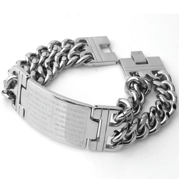 EOEMY 9" 23mm Stainless Steel Silver Id Cross Bracelet Men'S Double Curb Chain Jewelry-Default