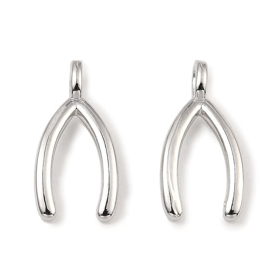 10 pc Brass Pendants Long-Lasting Plated Lead Free & Cadmium Free Wishbone Charm Platinum 18.5x8.5x2mm Hole: 3x2mm