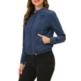thumbnail image 4 of Chaqueta de moto con cuello alzado y cierre para mujer INSPIRE CHIC, ligera, talla XL, azul oscuro, 4 of 7