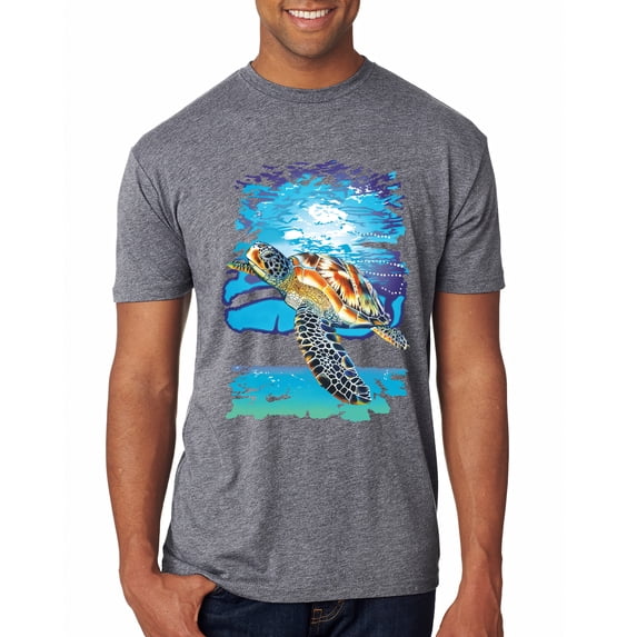 Swimming Sea Turtle Animal Lover Mens Premium Tri Blend T-Shirt, Premium Heather, 2XL