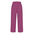 thumbnail image 6 of Jxximdong Pants for Women Women Solid Straight Solid Elastic Pants Long Linen Women Waist Cotton Casual Slit Trouser Legs Pants Pink S Trousers, 6 of 6