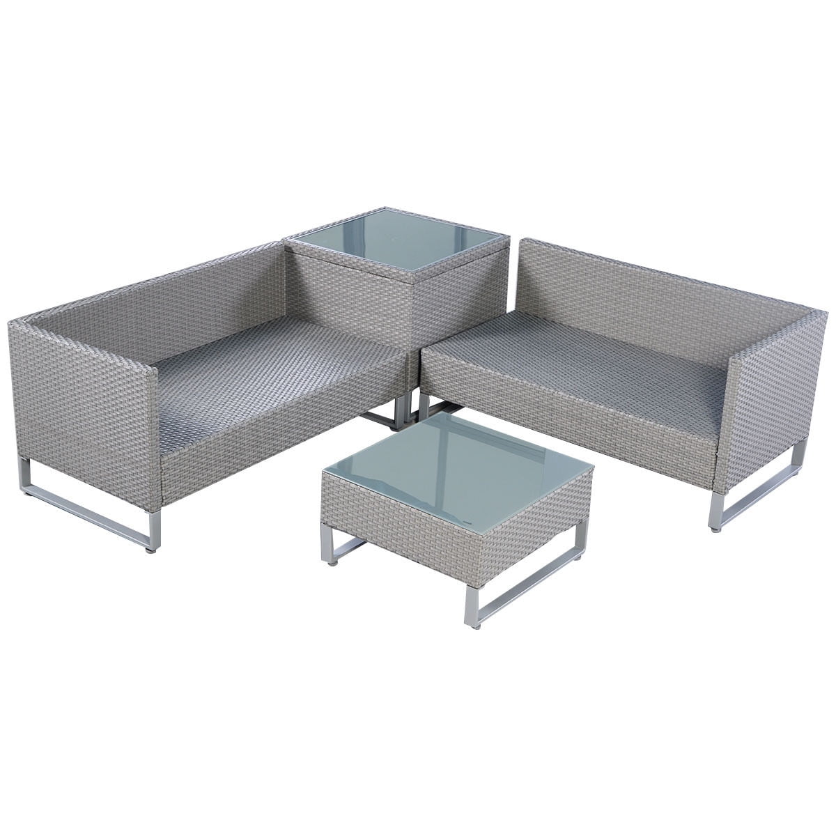 Costway 4PCS Gray Rattan Wicker Patio Sofa Cushion Seat Set Furniture Lawn Outdoor by Costway