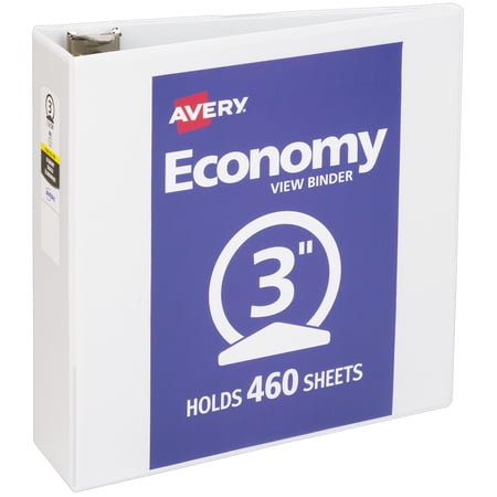 Avery Economy View 3 Ring Binder, 3" Round Rings, 1 White Binder