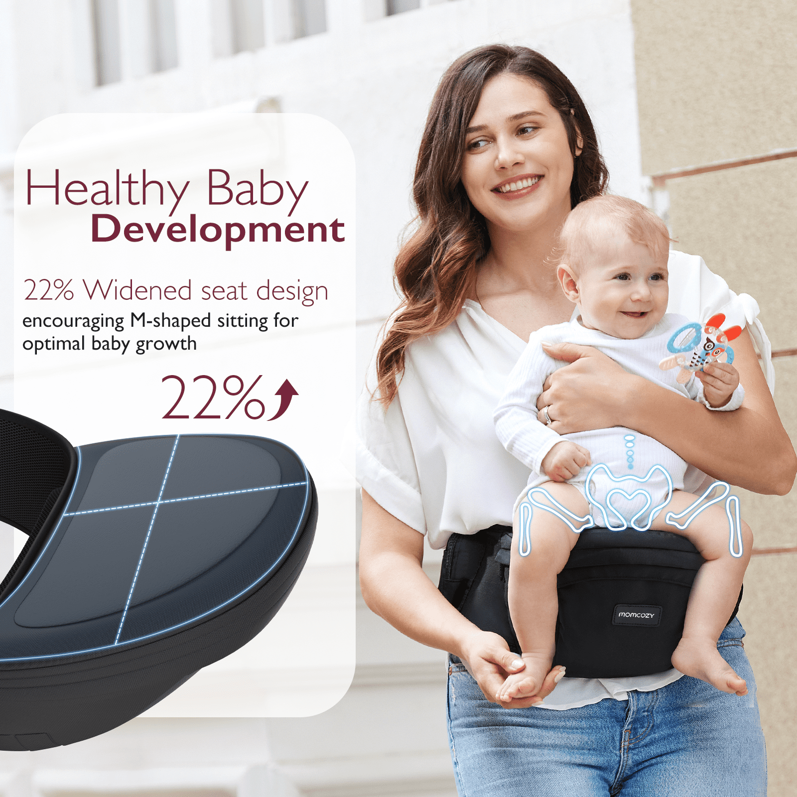 Momcozy Hip Seat Baby Carrier with Storage Pockets, Ergonomic Waist Support, Newborn to Toddler, Black