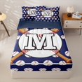thumbnail image 3 of Homewish Initial M Baseball Print Zipper Twin Comforter Sets with Fitted Sheet and 2 Pillowcases for Boys Girls,Teens Sport Theme Zipper Bedding Set,4-Piece,Navy Blue Reversible, 3 of 6