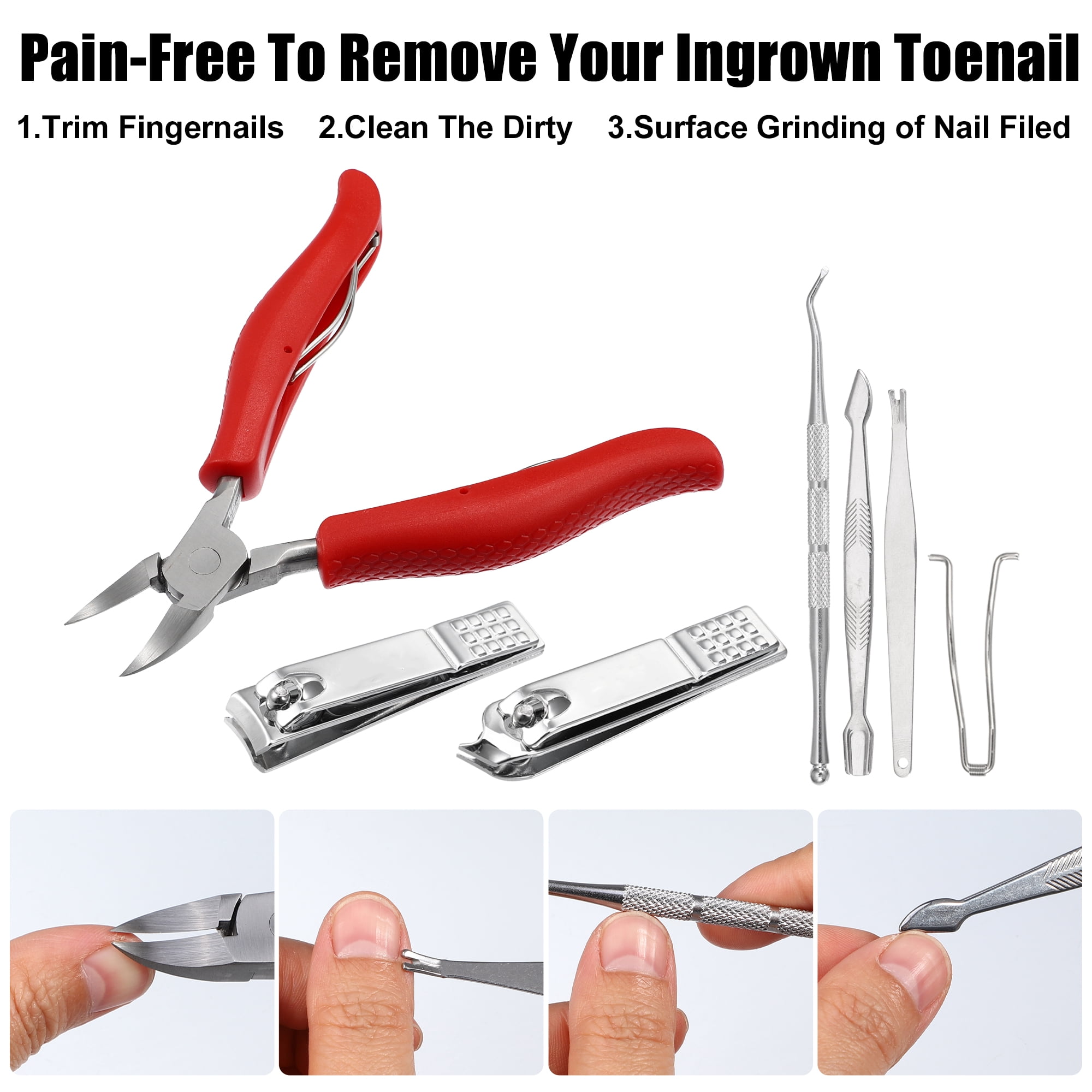 Unique Bargains Pack of 9 Stainless Steel Toenail Clippers Kit Nail Clippers Red