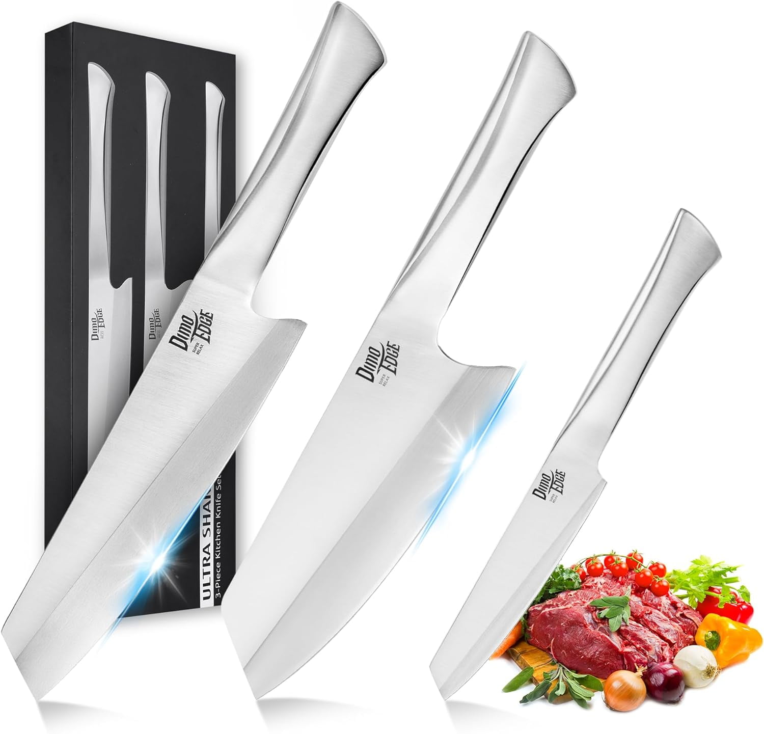 Ultrasharp Kitchen Dimoedge 3-Piece Chef Knife Set, German Steel Ultra Sharp Kitchen Knife ...