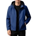 thumbnail image 2 of Mens Softshell Jackets Windproof Drawstring Hooded Long Sleeve Full Zipper Fashion Casual Jacket with Pockets Blue S, 2 of 6