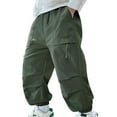 thumbnail image 2 of ZHOGXU Big Boys Cargo Pants With Pockets Elastic Waist Solid Color Wide Leg Loose Fit Comfortable Trousers For Outdoor Activities Green 11-12 Years, 2 of 9