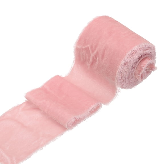 Uxcell 1 Roll Velvet Ribbon, 3 Inch x 3 Yard Handmade Silk Fringe Frayed Ribbon for Wedding Decoration, Pink