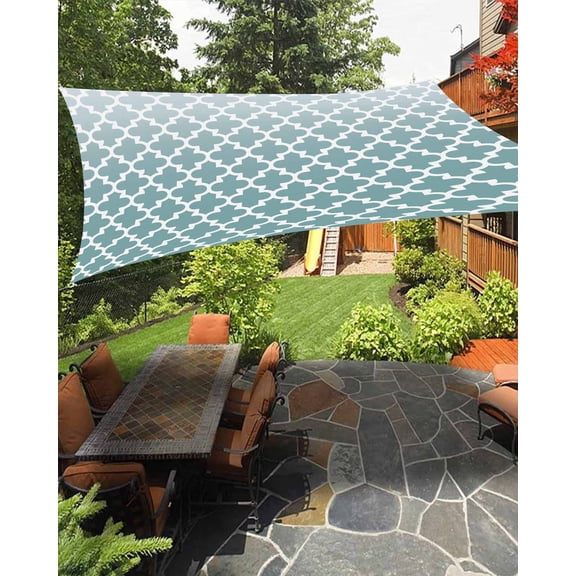 Sun Shade Sail 14x18Ft Teal Grey Gradient Retro Morocco Pattern Uv Block Sunshade Canopy Outdoor Shade Cover Rectangle Shade Cloth For Patio Garden Yard Deck Pergola