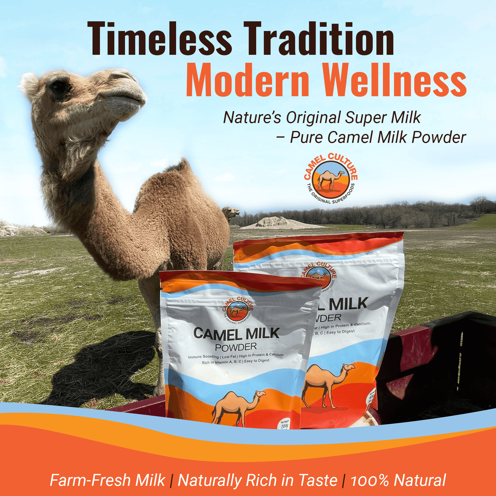 Camel Culture Dry Camel Milk Powder (200 g) – Nutrient Dense, Low Lactose Powdered Milk Packets – Concentrated, Pasteurized Traditional Dairy Alternative - Health Drink Powder for Recipes, Smoothies