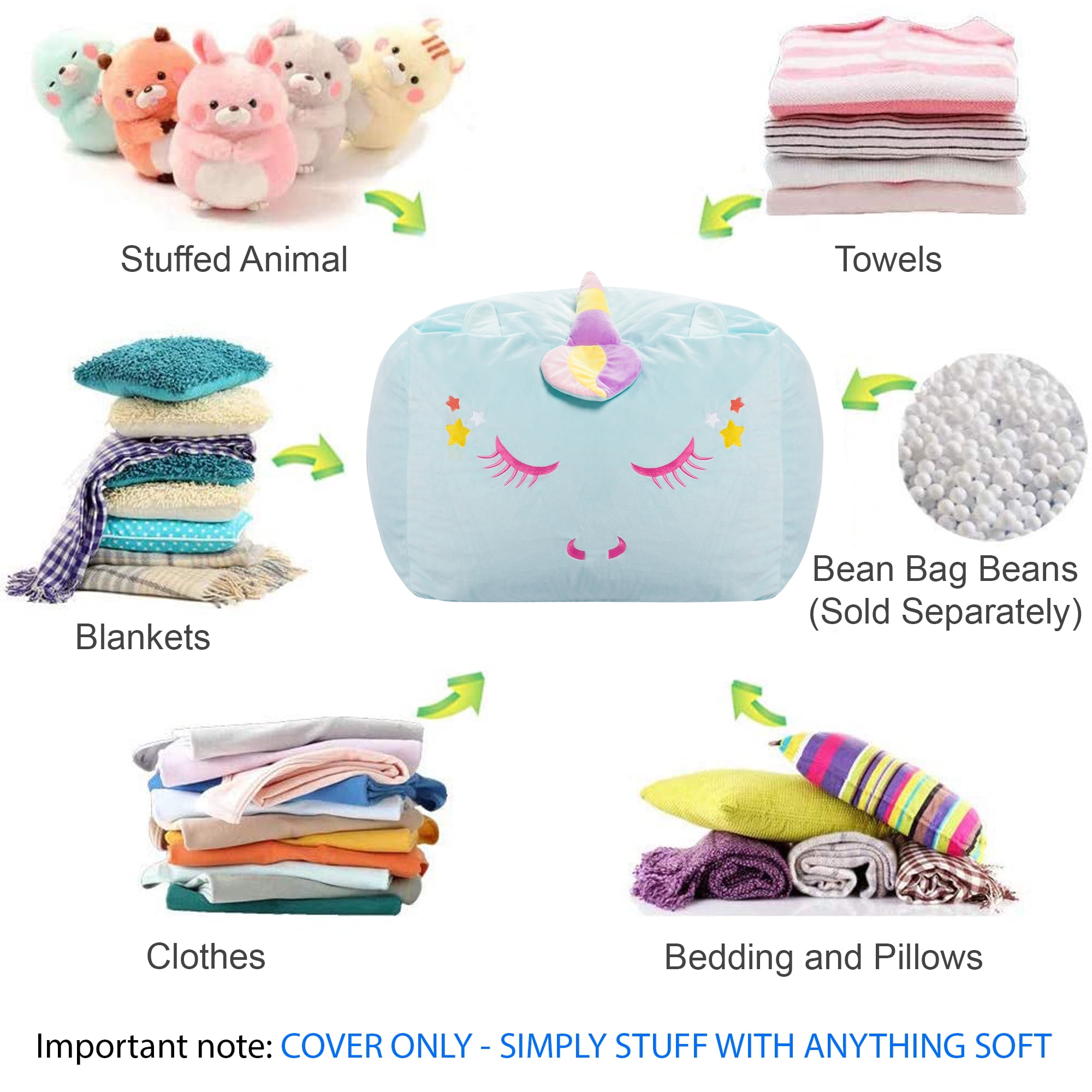 Posh Creations Bean Bag Chair Stuffable Cover, Soft Cover, Kids, 1.5 ft, Blue