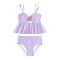 thumbnail image 3 of Ticikt Girl's 2 Piece Tankini Swimsuit with Metal Decoration Textured Twist Front Ruched Ruffle Bikini Set Bathing Suits,Color:Purple,Size:5-6 Years, 3 of 9