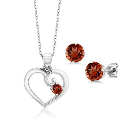 - 2.20 Ct Round Red Garnet 925 Sterling Silver Pendant Earrings Set