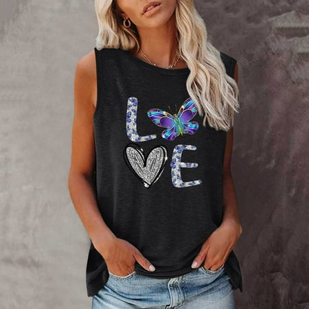 DondPO Going Out Tops for Women Corset Tops Women Summer Sleeveless O Neck Sunflower Print Tank Tops Casual T Shirts Blouse Tank Top for Women Camisole Tops Black S