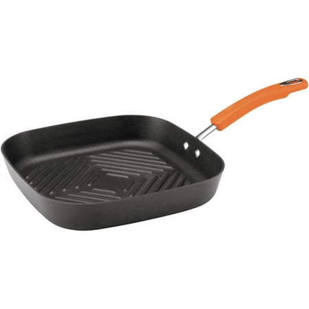 Rachael Ray Hard-Anodized Nonstick 11-Inch Deep Square Grill Pan, Gray with Orange